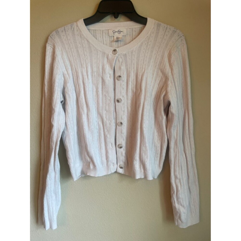 Jessica Simpson cream Button-Up Knit Cardigan pointelle sweater women’s xl